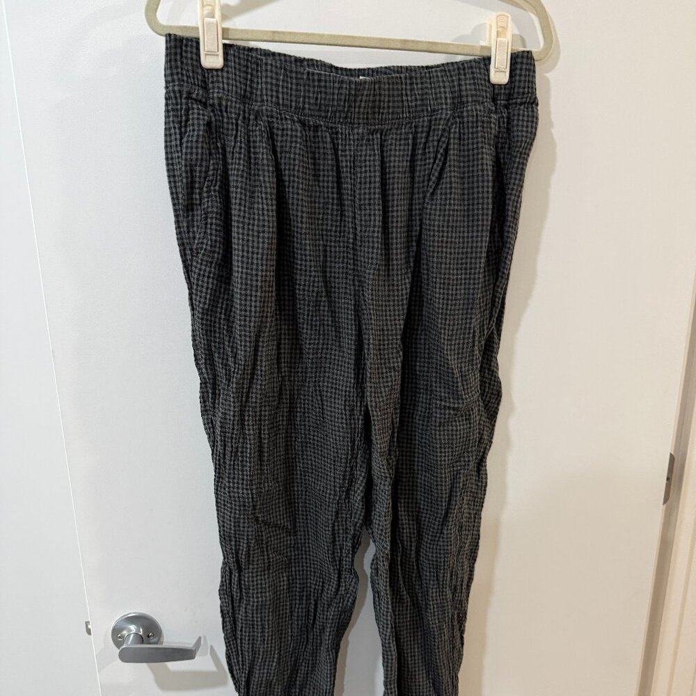 Eileen Fisher Organic Linen Tapered Ankle Pants - Size M - Charcoal/Black